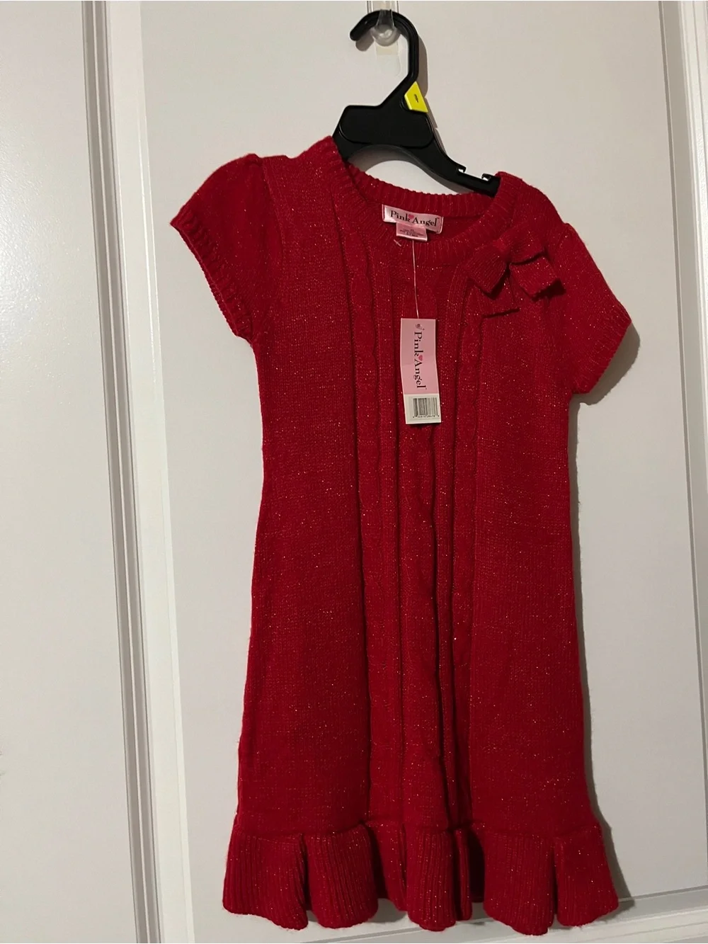 Girls' Red Knit Dress with Bow